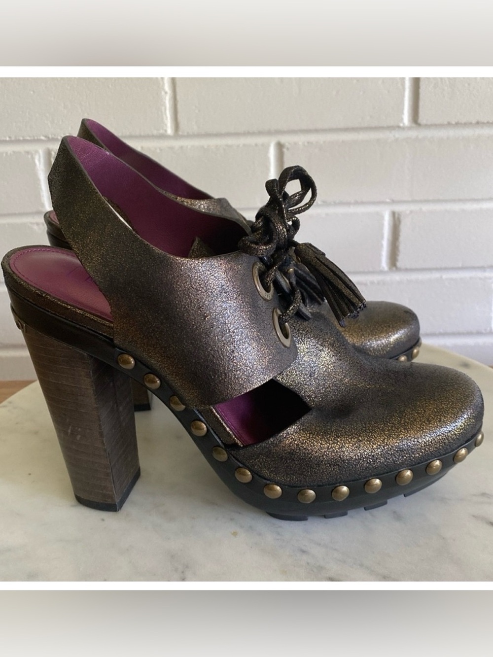 Coach Poppy Rena Metallic Studded Slingback Heels Sz 7 EUC - Picture 2 of 9